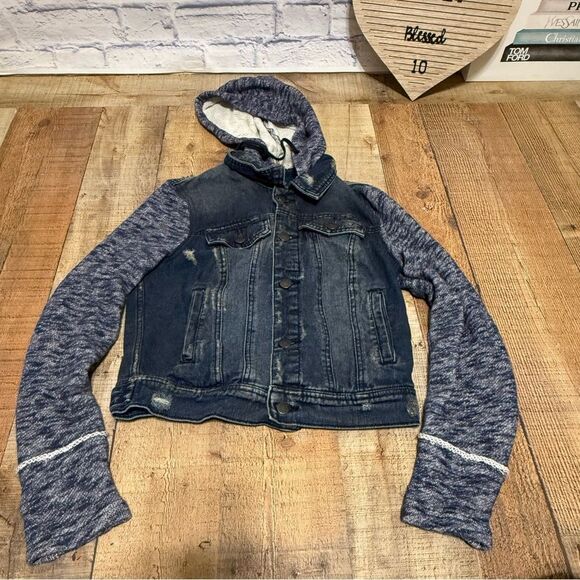 Free People Denim & Knit Hooded Jacket - size XS - Picture 6 of 15